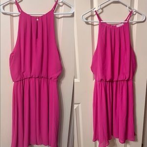 Hot pink, chiffon dress.